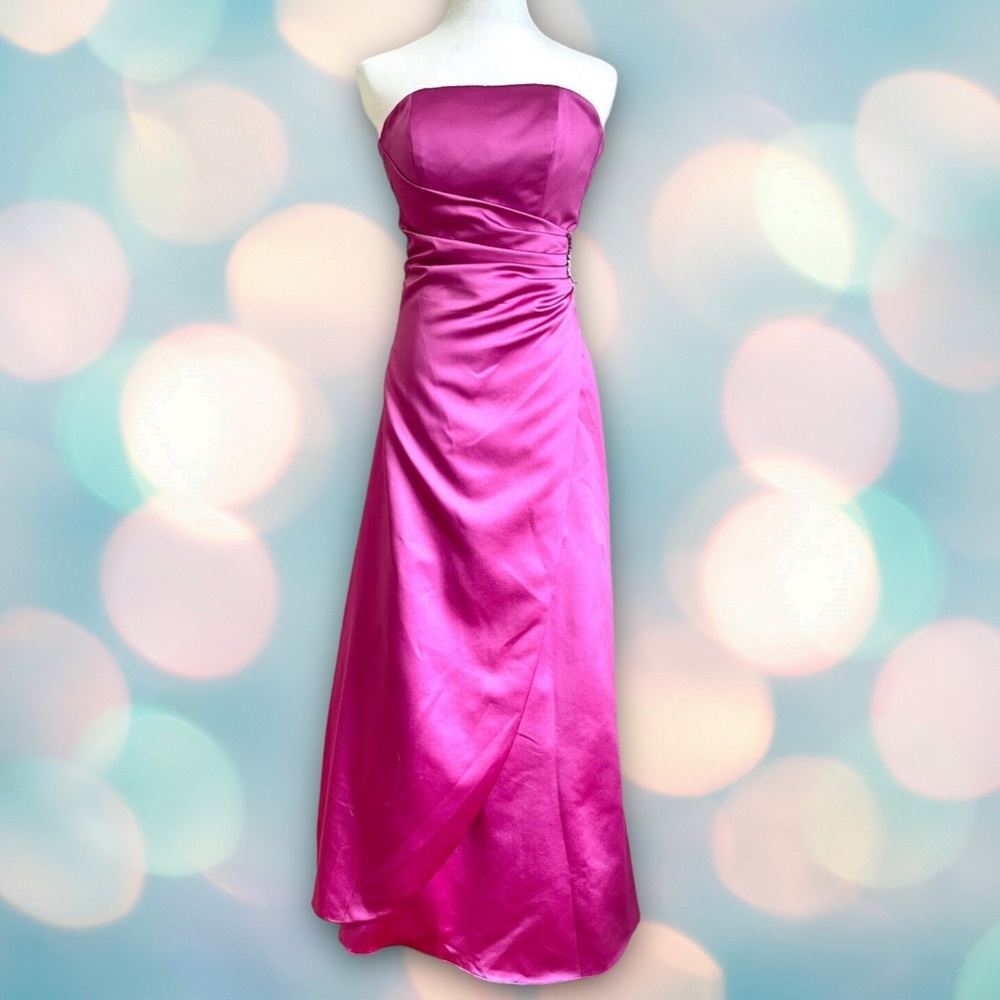 David’s Bridal Women’s Formal Pink Satin Strapless Bridesmaids Dress Gown Size 6